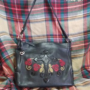 Black Leather Brighton Purse Cross and Roses